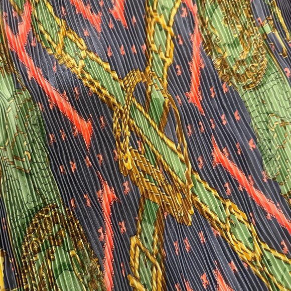 HERMES PLISSE SCARF DARK BLUE/GRAY BLUE GREEN PINK GOLD MEDIUM TO LARGE - Picture 2 of 14